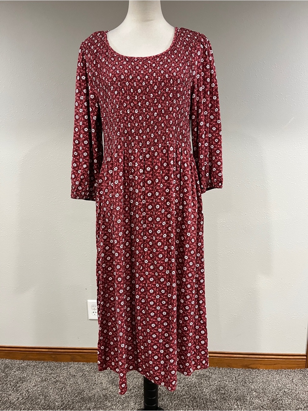 Croft & Barrow Burgundy Floral Long Sleeve Midi Dress size large